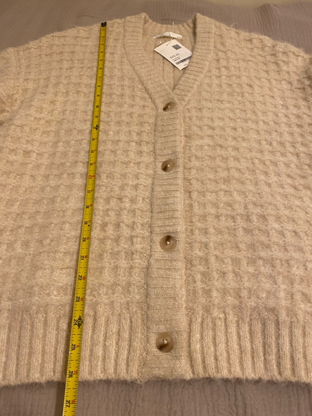 OAK + FORT Cream Textured V-Neck Button Cardigan. Size XXS -XS . New - Picture 7 of 9